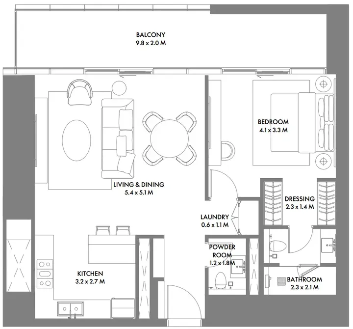1 BR floor plan
