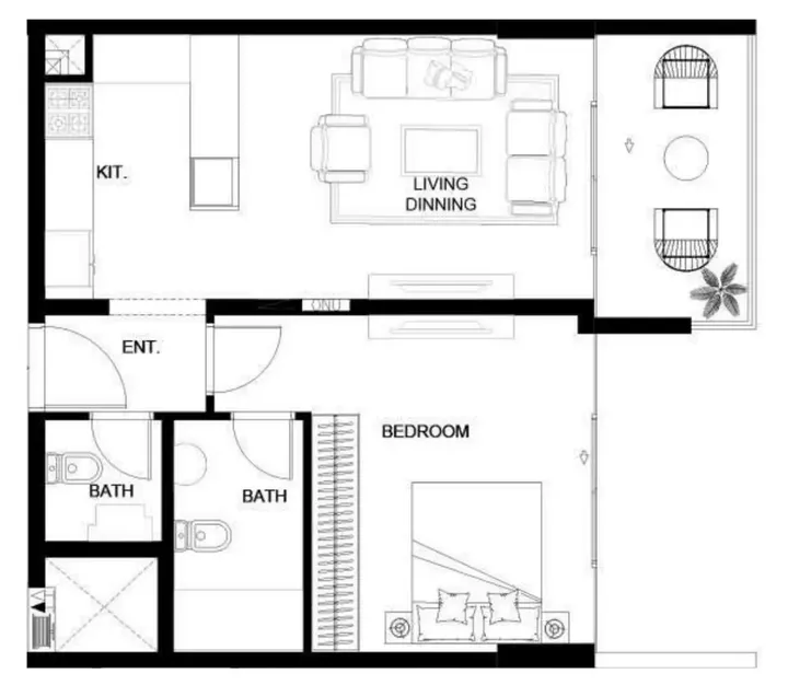 1 BR floor plan