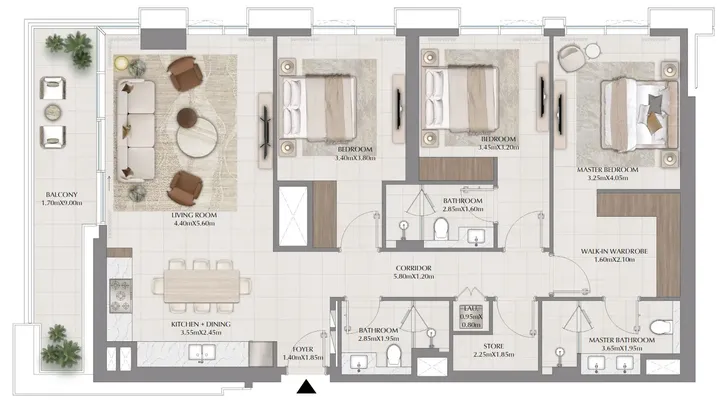 3 BR floor plan