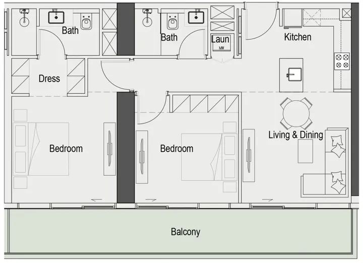 2 BR floor plan