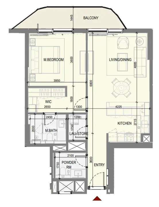 1 BR floor plan