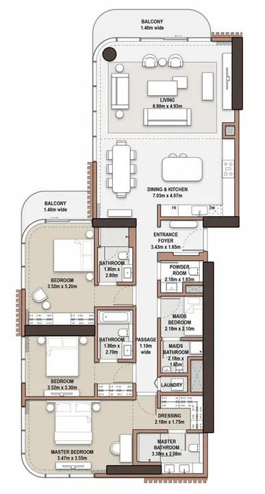 3 BR floor plan