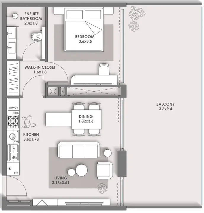 1 BR floor plan