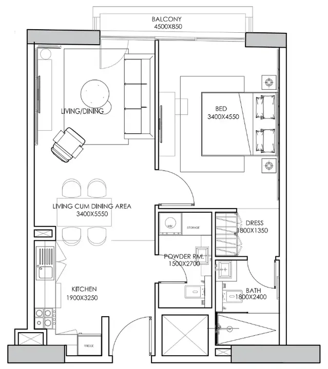 1 BR floor plan
