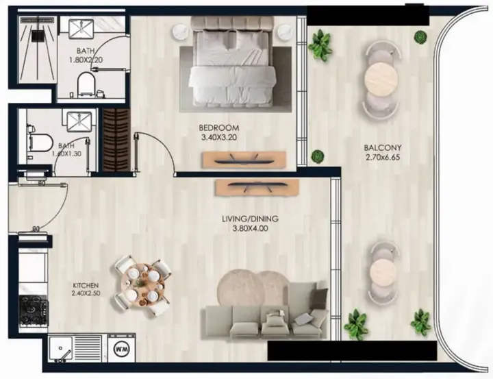 1 BR floor plan