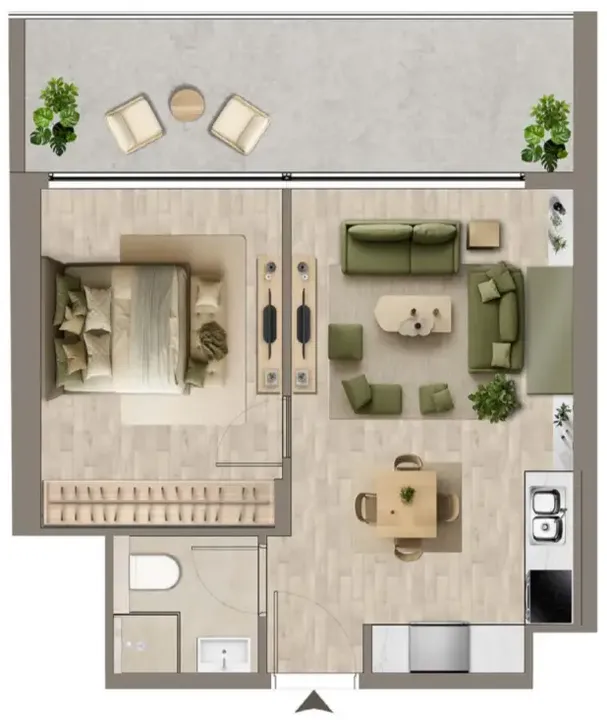 1 BR floor plan