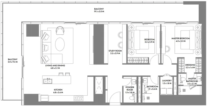 2 BR floor plan