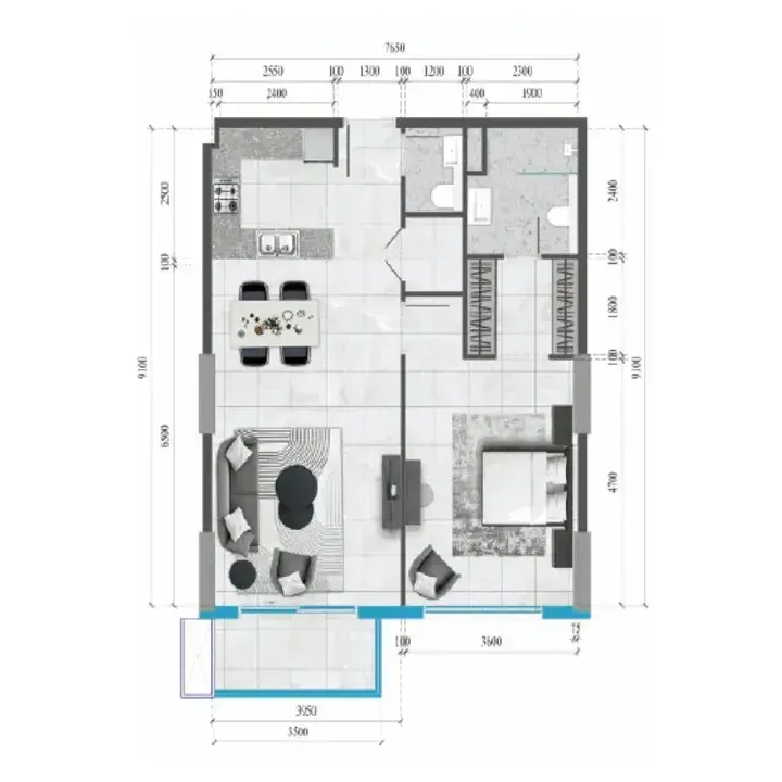 1 BR floor plan