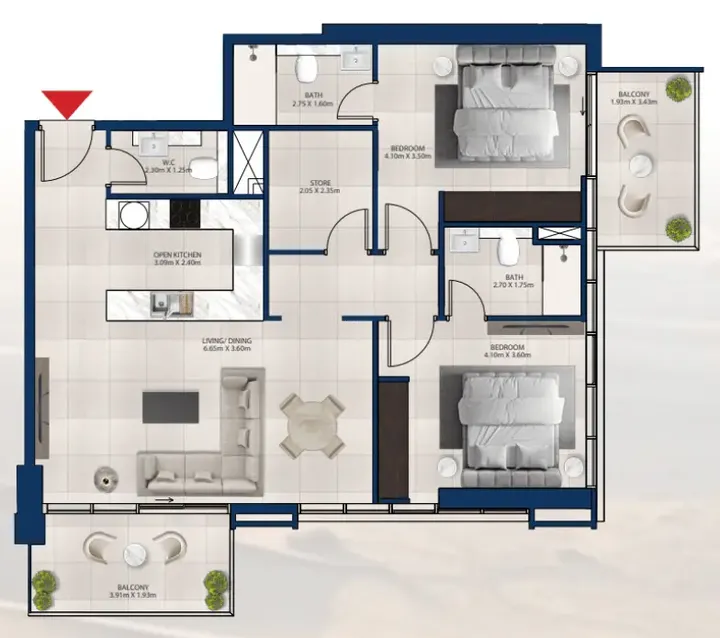 2 BR floor plan