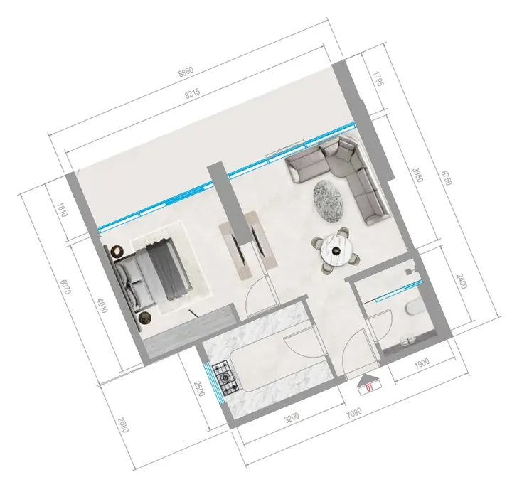 1 BR floor plan