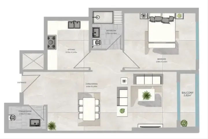 1 BR floor plan