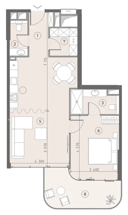 1 BR floor plan