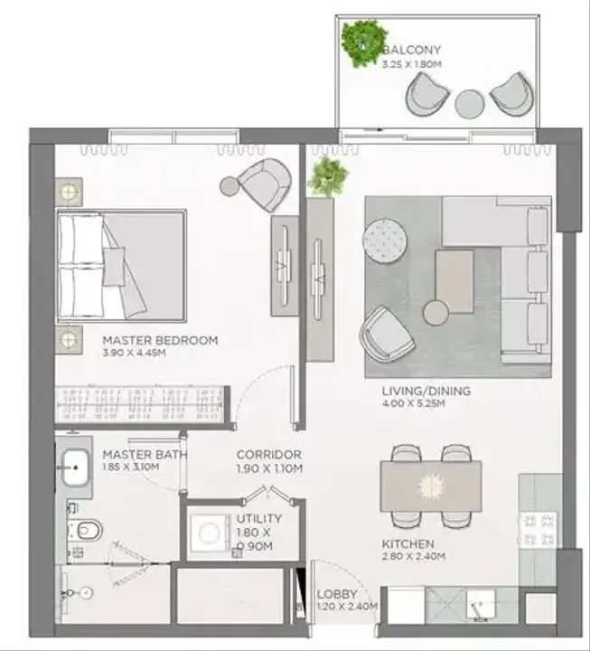 1 BR floor plan