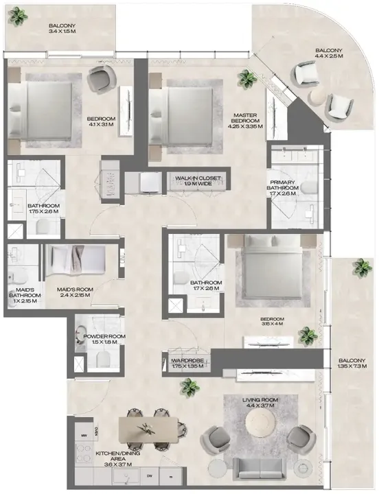 3 BR floor plan