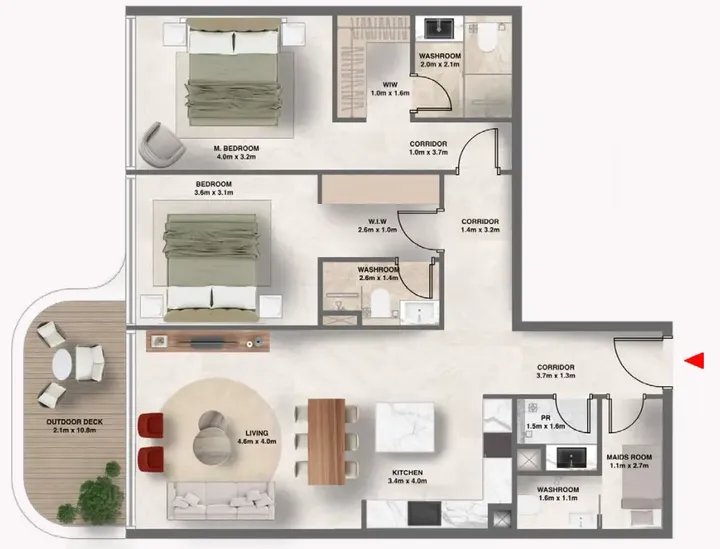 2 BR floor plan