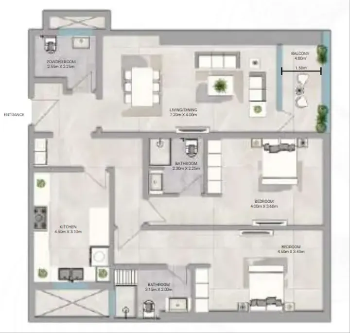 2 BR floor plan