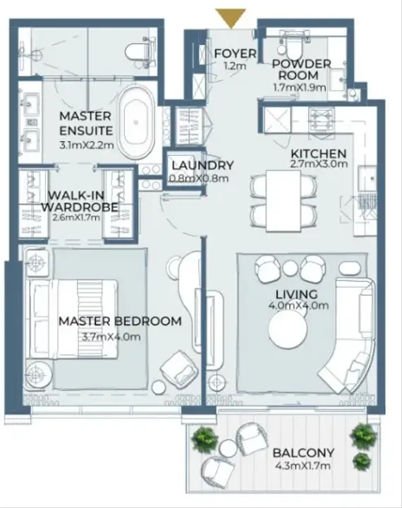 1 BR floor plan