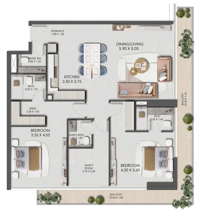 2 BR floor plan