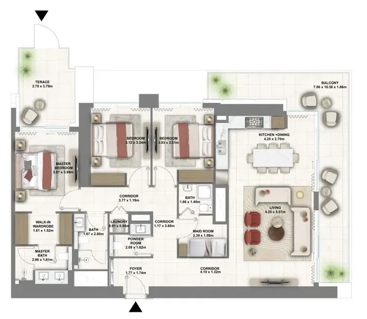 3 BR floor plan