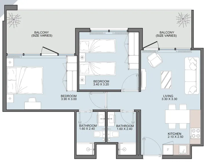 2 BR floor plan