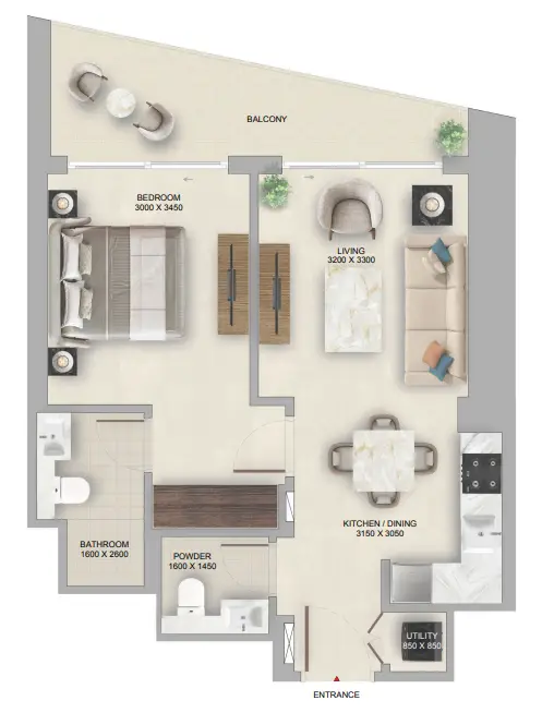 1 BR floor plan