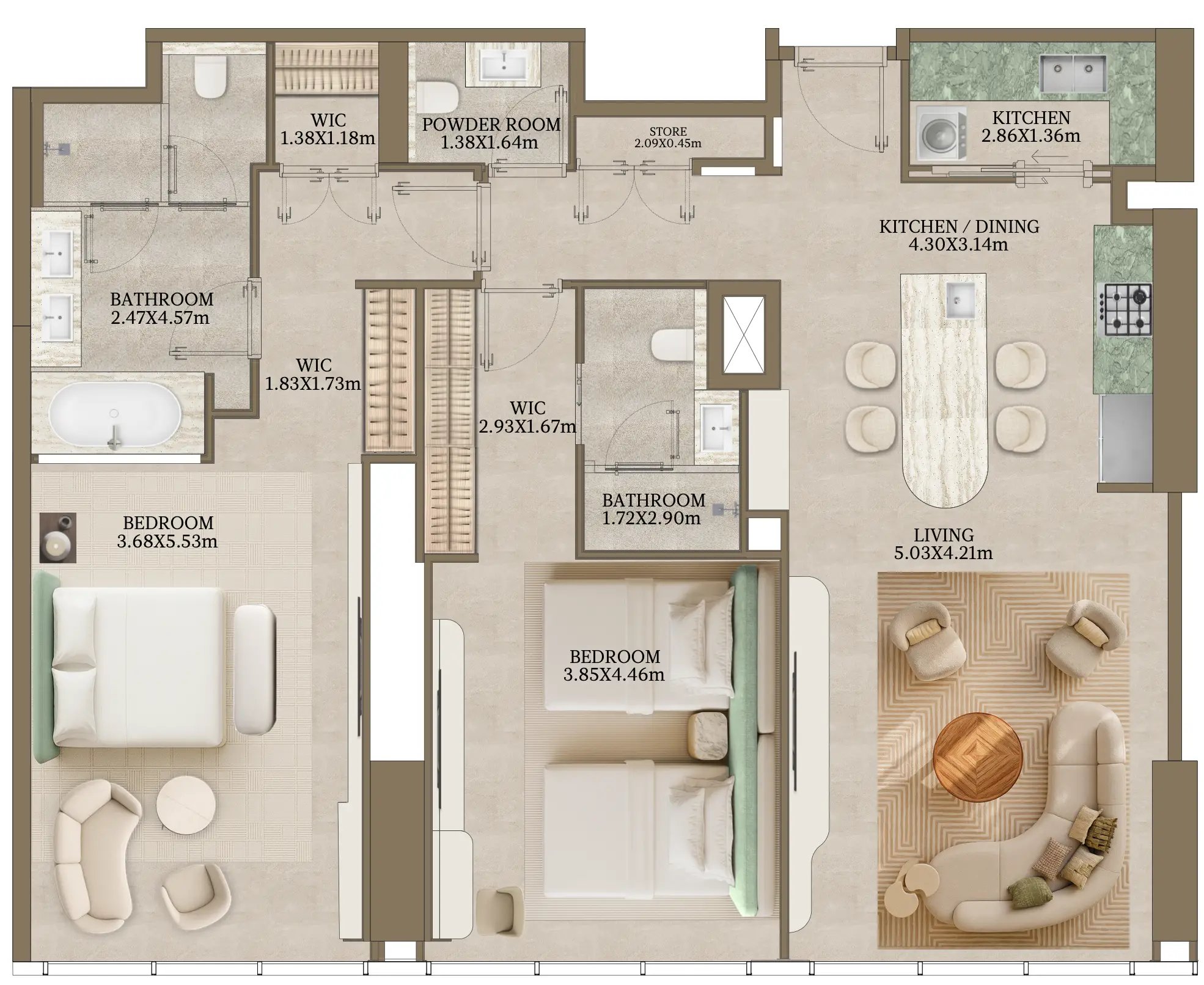 2 BR floor plan