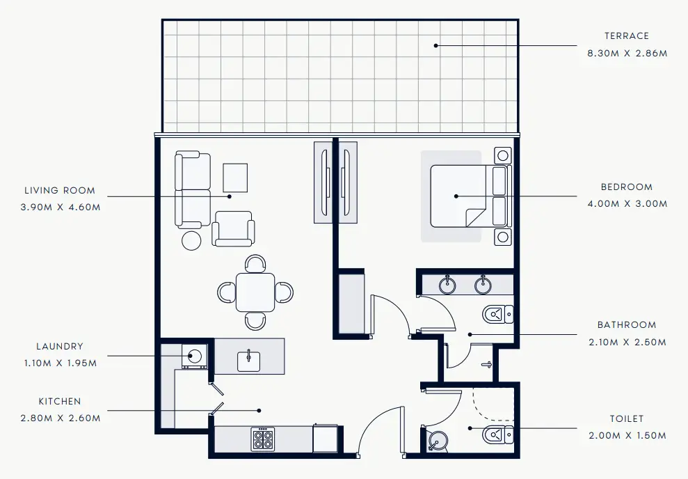 1 BR floor plan
