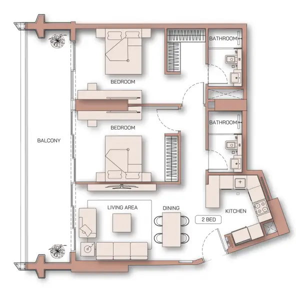 2 BR floor plan