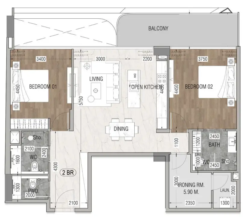 2 BR floor plan