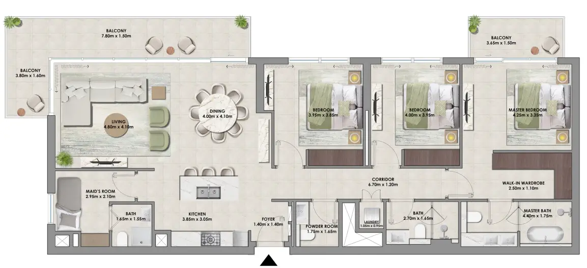 3 BR floor plan