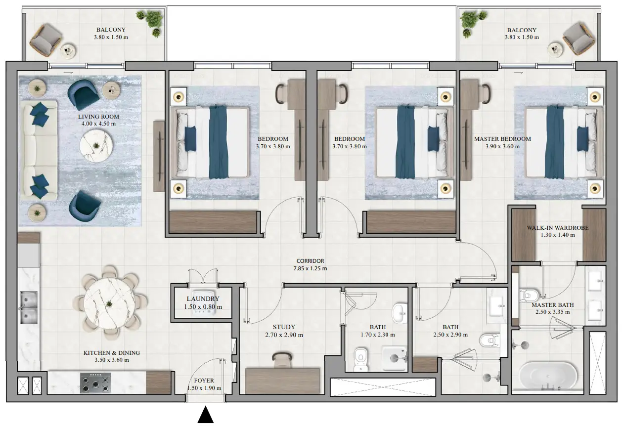 3 BR floor plan