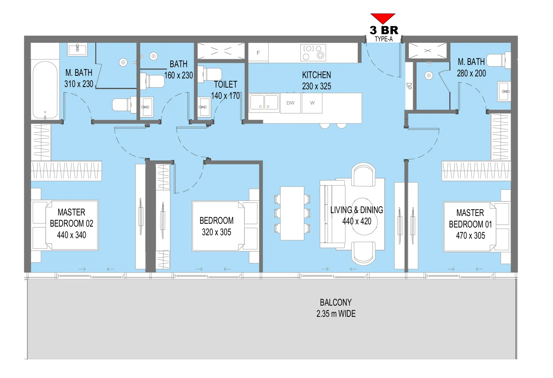 3 BR floor plan