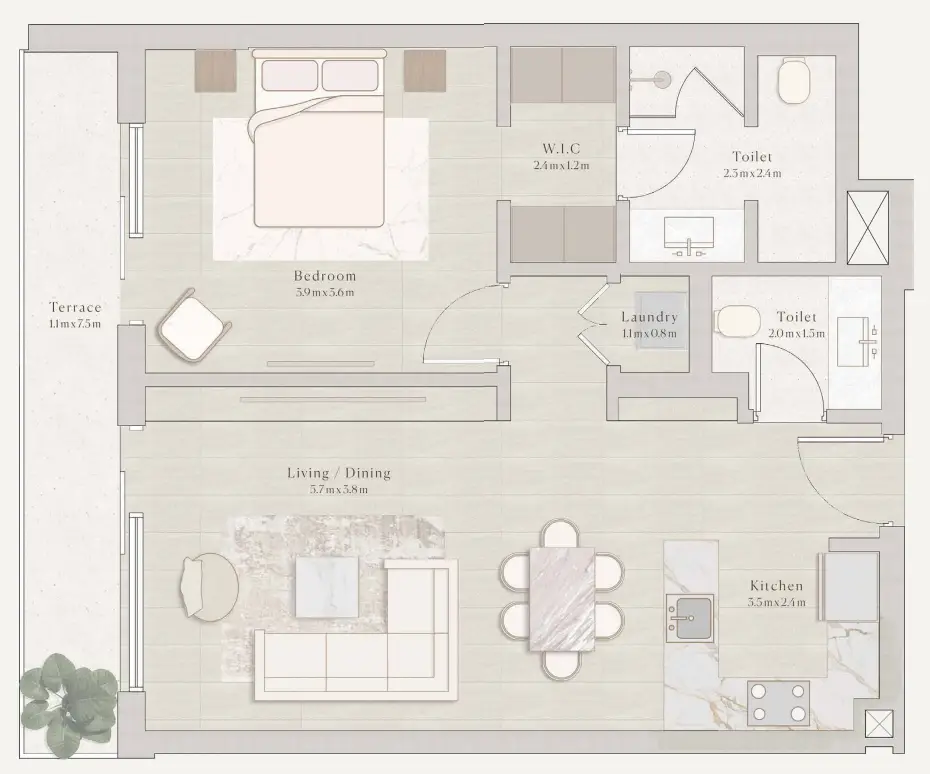 1 BR floor plan