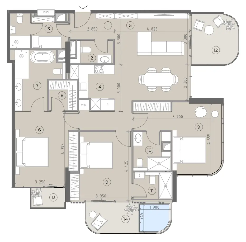 3 BR floor plan