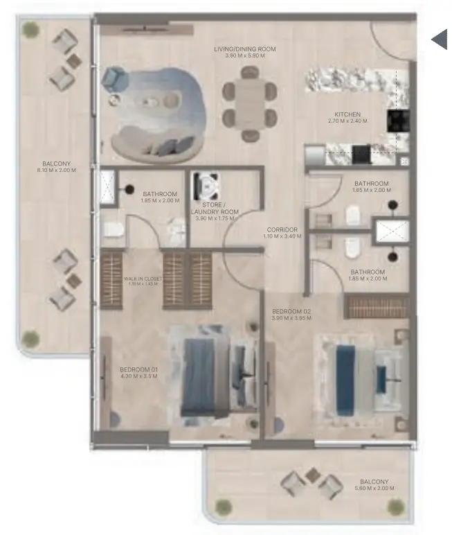2 BR floor plan