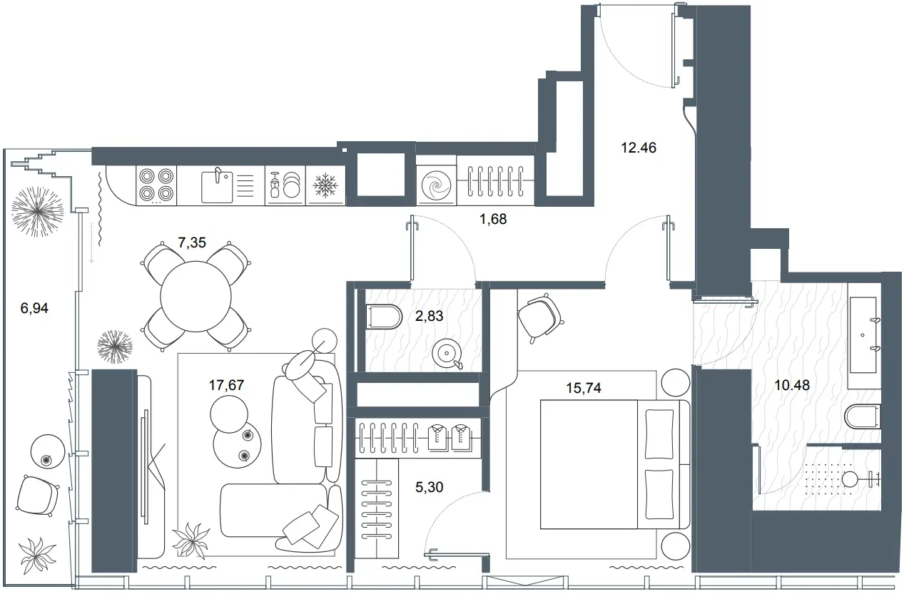 1 BR floor plan
