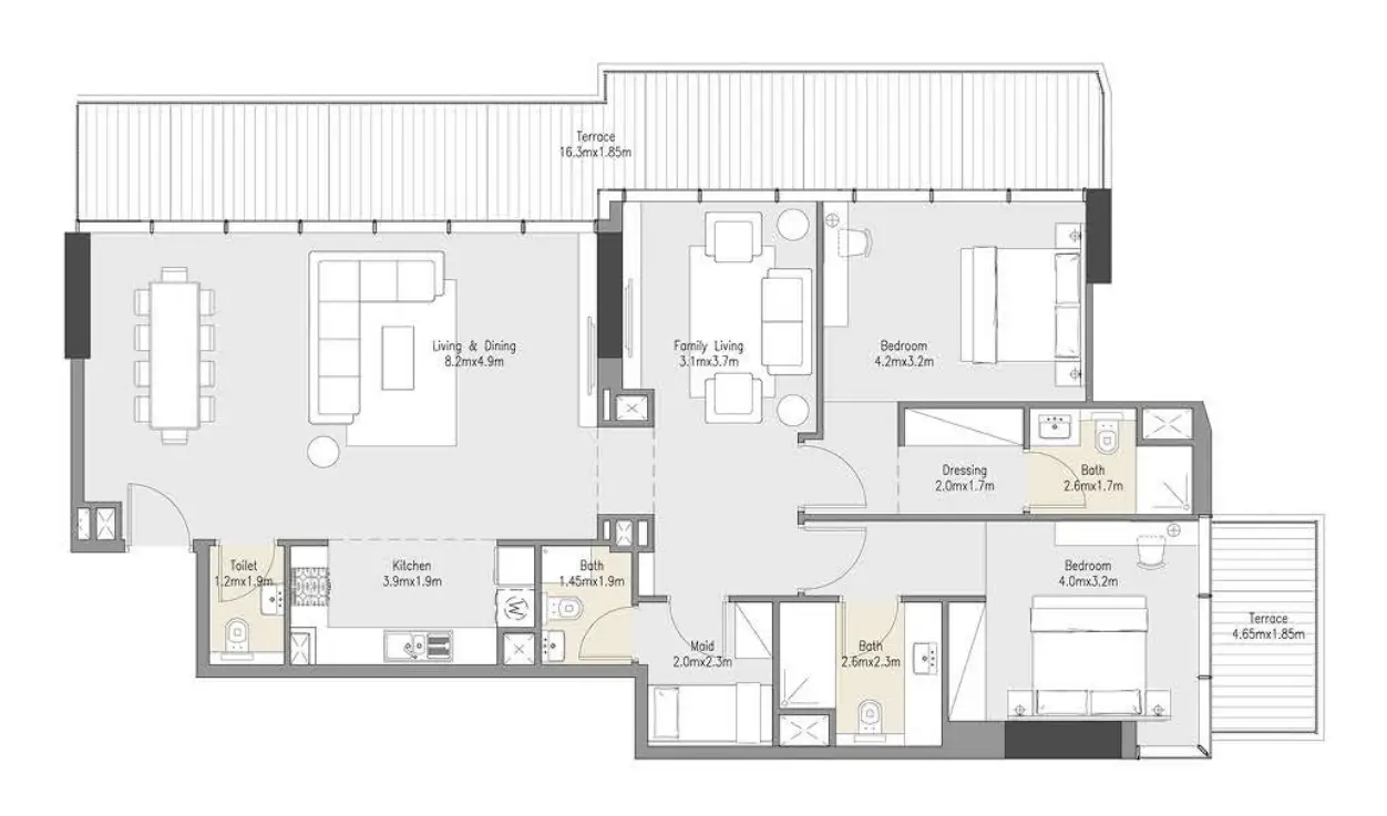 2 BR floor plan