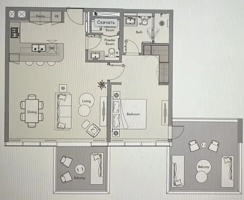 1 BR floor plan