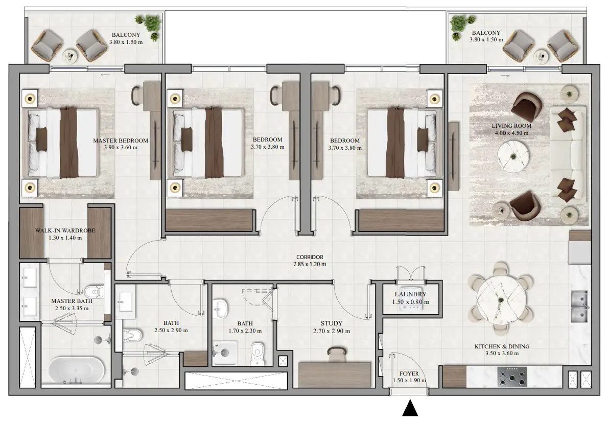3 BR floor plan