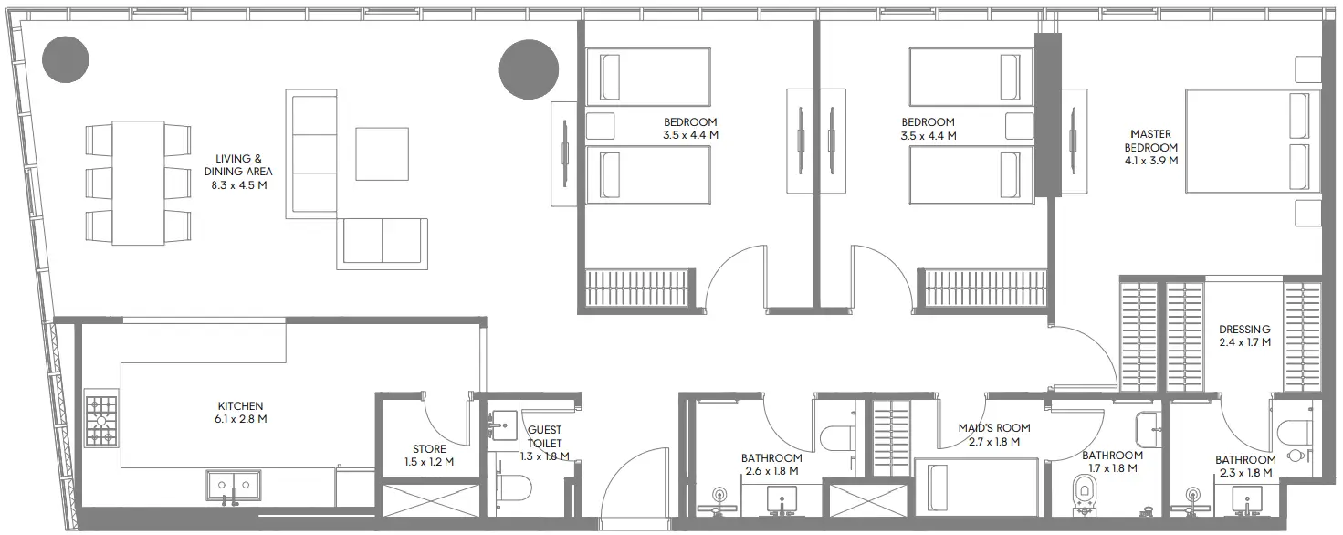 3 BR floor plan