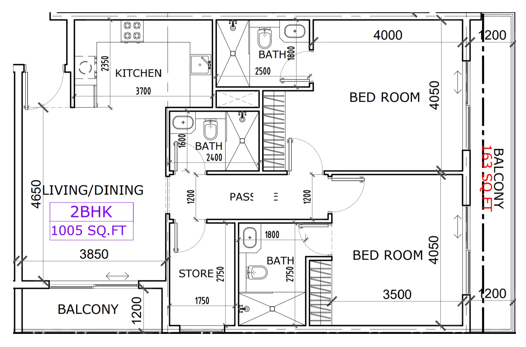 2 BR floor plan