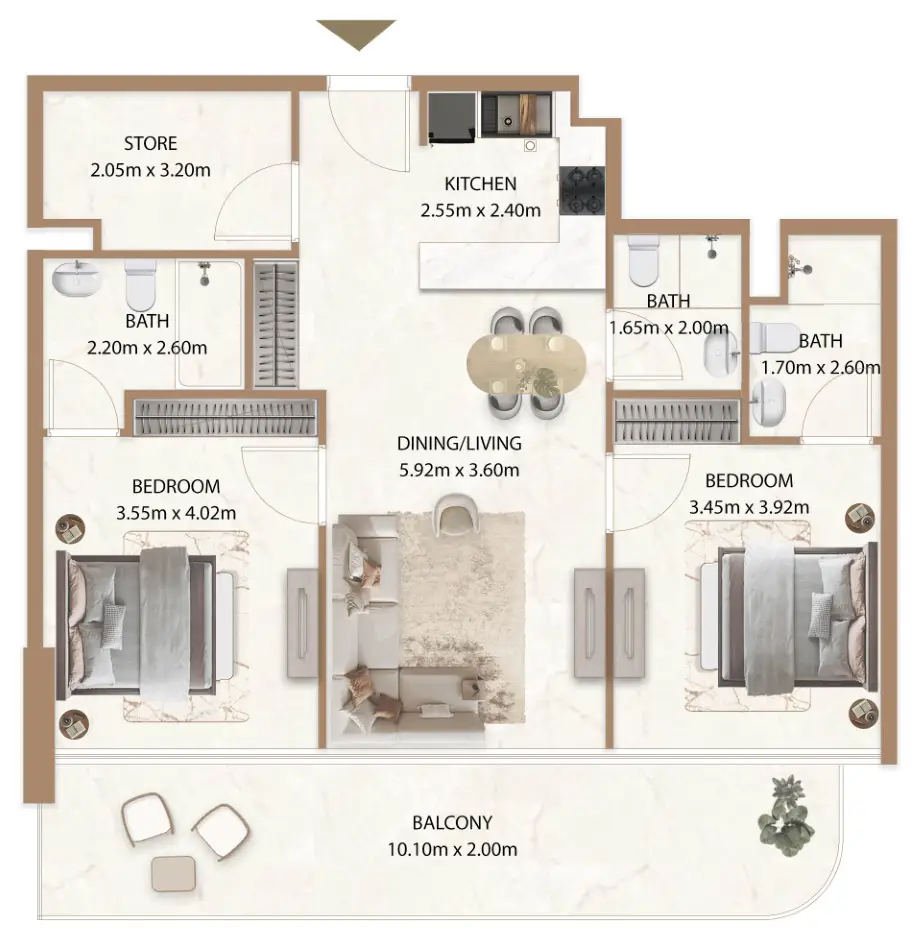 2 BR floor plan