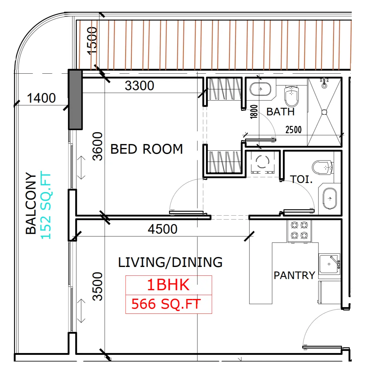 1 BR floor plan