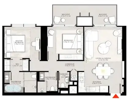 2 BR floor plan