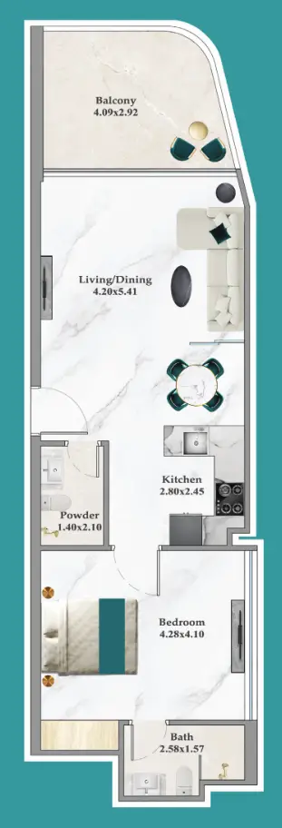 1 BR floor plan