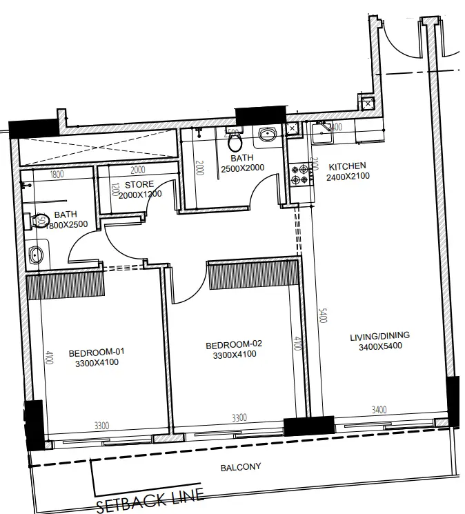 2 BR floor plan