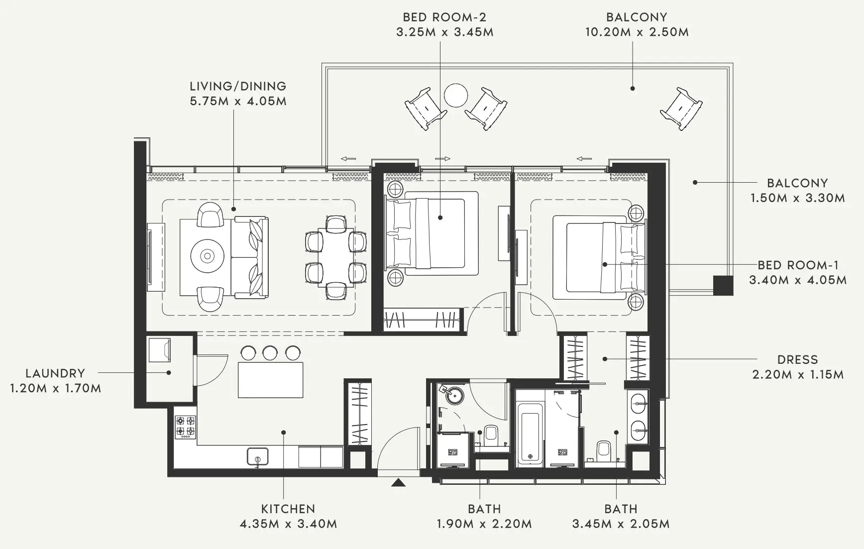 2 BR floor plan