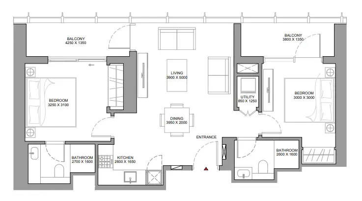 2 BR floor plan