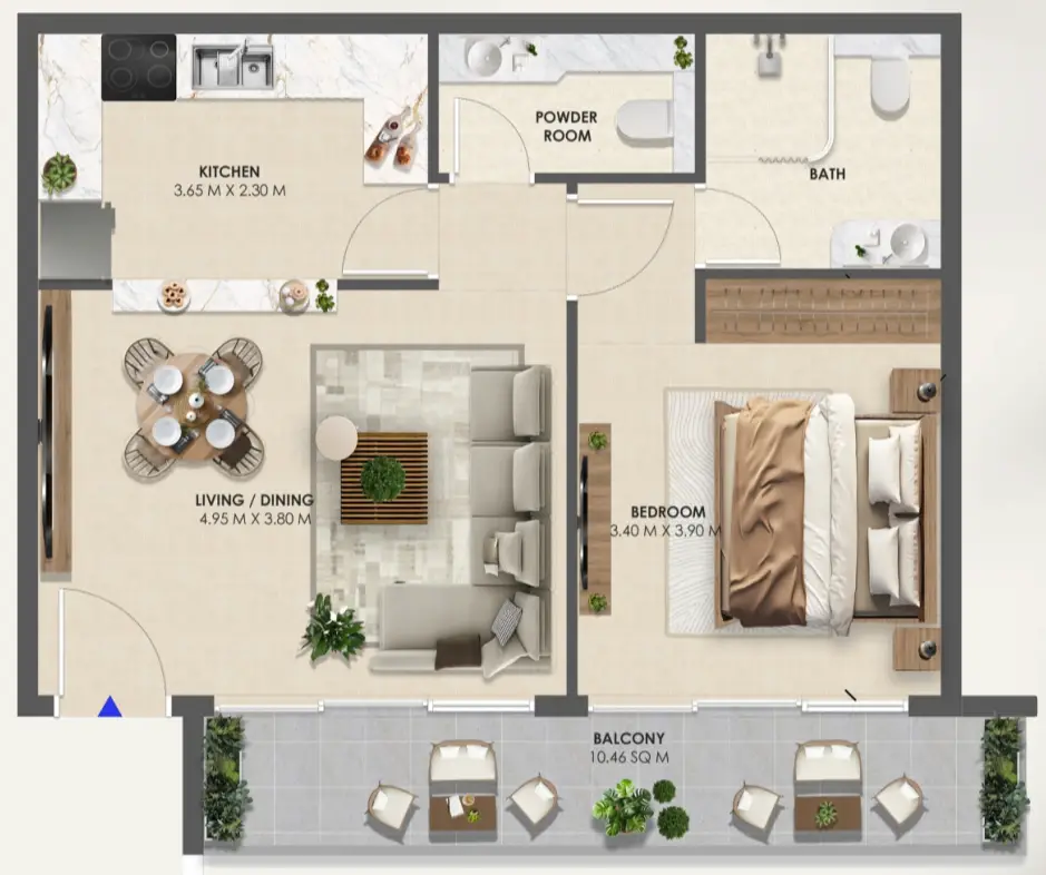 1 BR floor plan