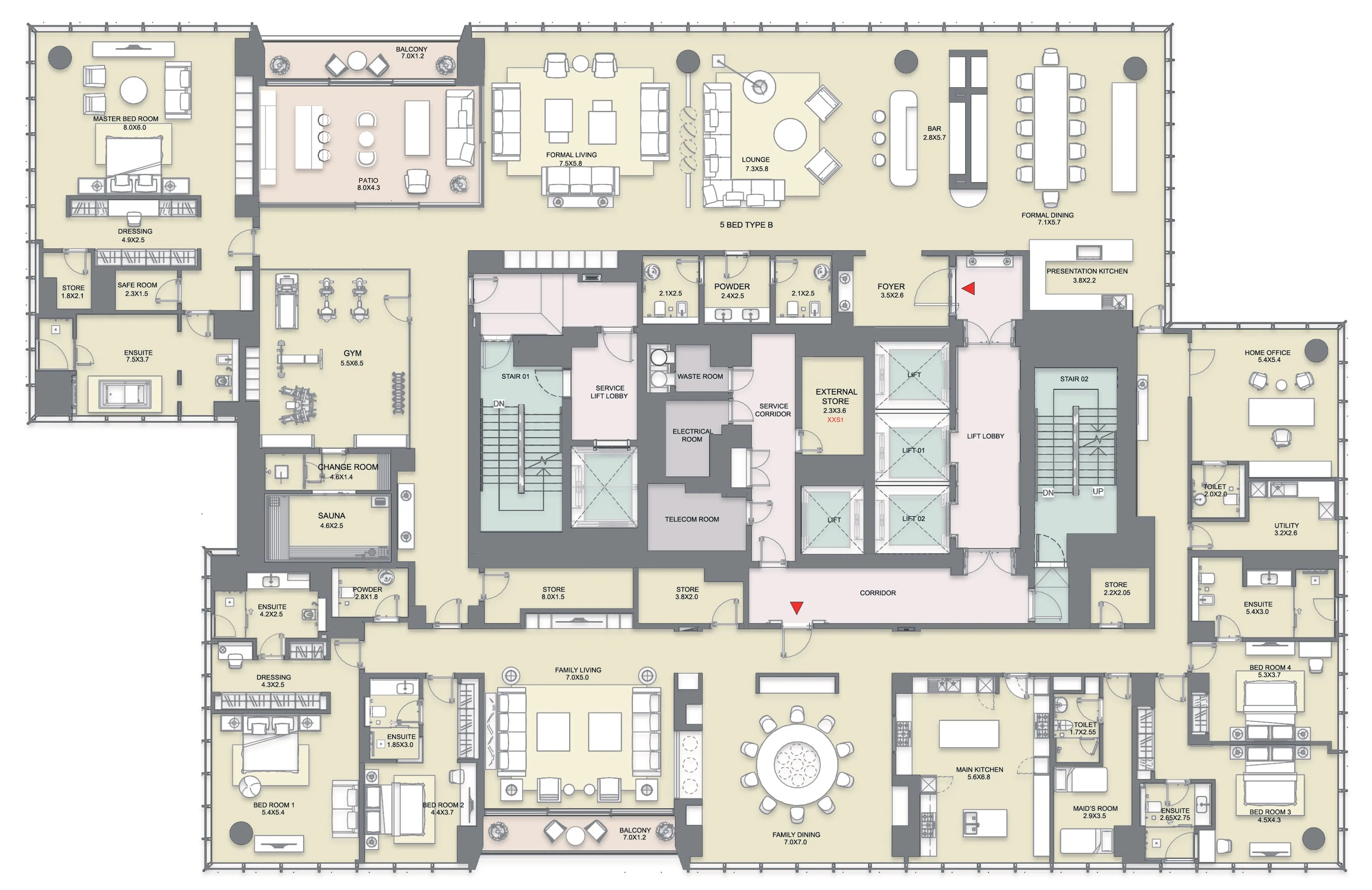 5 BR floor plan